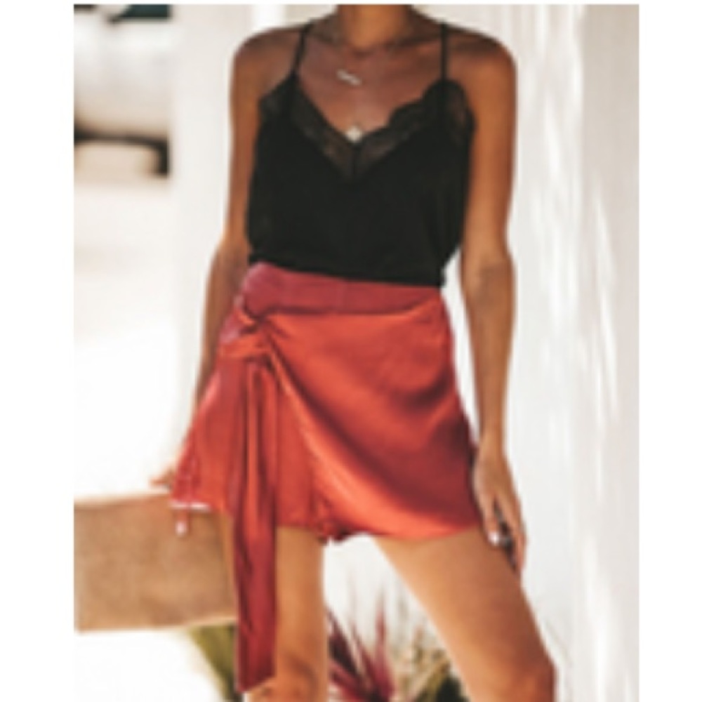 Love Bait Satin Wrap Skort - Clay S